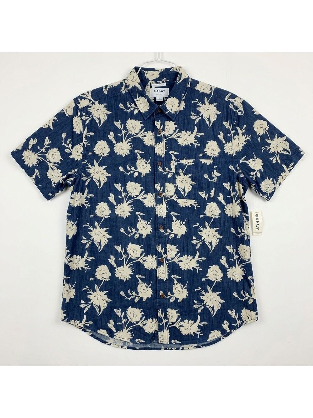 NEW Old Navy Men's Blue Floral Button Down Shirt Hawaiian Size XL 100% Cotton